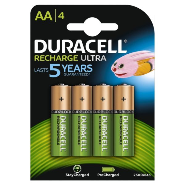 4x Duracell Ultra AA 2500mAh oplaadbare batterijen huren